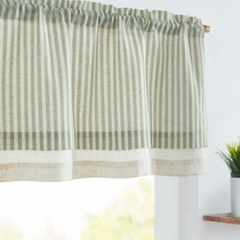 jinchan Linen Valance Curtain Striped Small Window Curtain Double Layer Light Filtering Modern Farmhouse Valance for Kitchen Living Room Bedroom 18 Inch Rod Pocket 1 Panel Green on Beige
