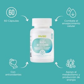 Life180 Dúo NAD+ con NR y Resveratrol, Pack de 2 Frascos (60 Cápsulas C/U) - Suplemento Alimenticio para el Soporte Celular, Vitalidad y Longevidad