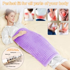 Heating Pad-Electric Heating Pads for Back,Neck,Abdomen,Moist Heated Pad for Shoulder,Knee,Hot Pad for Pain Relieve,Dry&Moist Heat & Auto Shut Off(Light Purple, 33''×17'')