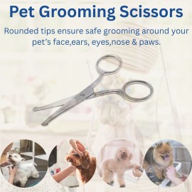 HTI Pet Grooming Scissors 3.5" w/Safety Tips + 5" Hair Puller Forceps Eye Ear Nose