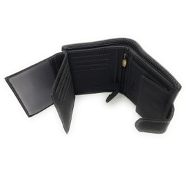 Lemasi Genuine Buffalo Full Leather Wallet with RFID Protection, Black, Inner Latch, Outer Latch, Viewing Compartments, Top Features, black, Casual
