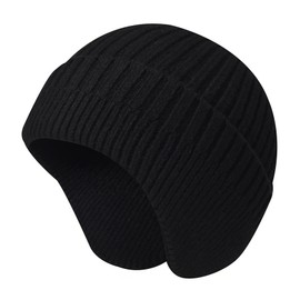 SUZALA Winter Hat with Ear Flaps, Breathable Knitted Beanie Hat for Men and Women, Head Warmer Beanies Outdoor Activities, Earflap-Black