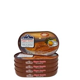 Rugen Fisch Kipper Snacks, Smoked Herring Fillets, 3.54 oz Cans (Pack of 3)