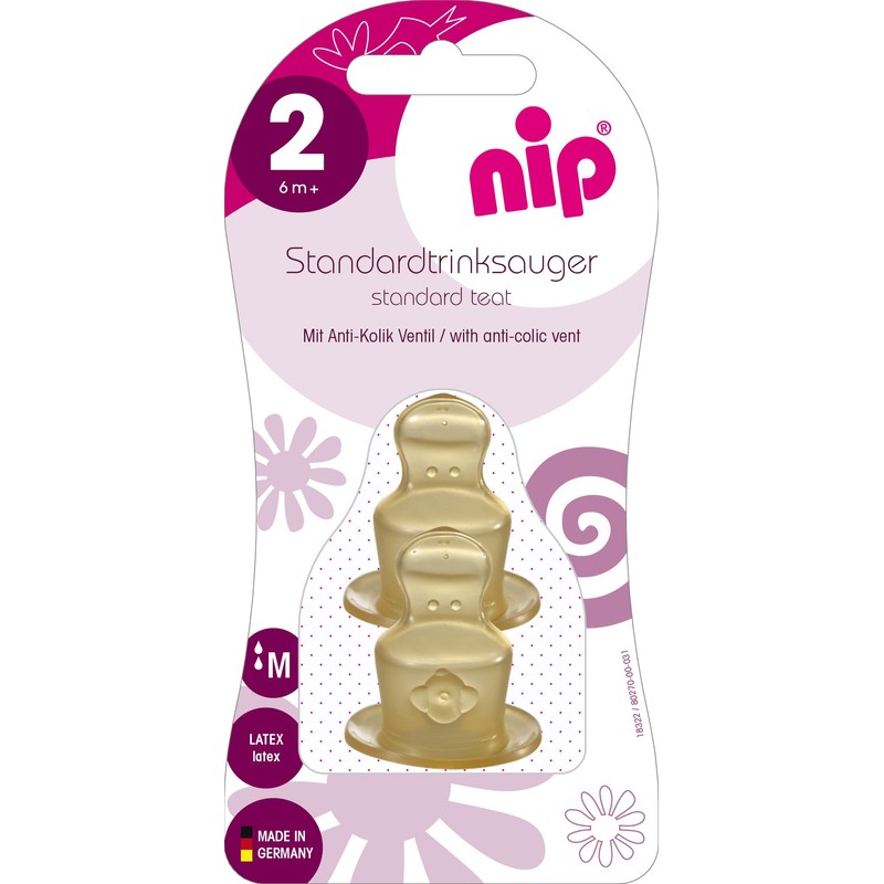 nip Standardtrinksauger Anatomisch, Latex, 6 Monate plus, Größe M, Milch