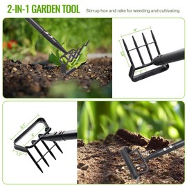 MASYHLEST Garden Hoe, Heavy Duty Stirrup Hoe with 30-79" Adjustable Long Handle, Hula Hoe Garden Tool for Weeding, Double Action Scuffle Loop Hoe with Cultivator Rake for Loosening Soil for Gardening