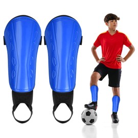 Children's Shin Pads Football with Ankle Football Youth Boys Girls Breathable Football Shin Guards, Child Pillow Protector Reduces Shock Injuries Calf Protection Equipment (M, Blue)