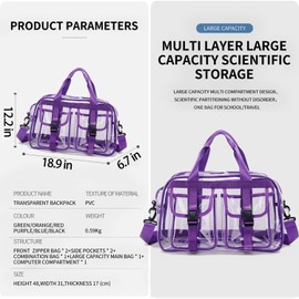 FINEJUSTOK- Transparent Tote/crossbody bag ，for Women & Men, Lunch Bag, Waterproof PVC for Sports Events, Concerts & Work (purple)