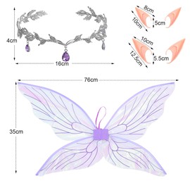 Foaincore 6 Pcs Women Fairy Costumes Set Off Shoulder Short Dress Floral Corset Rhinestone Tiara Elf Ears Wings(M,Purple)