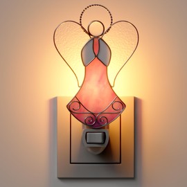 KUNDGLA Pink Angle Night Light LED Night Lights Plug into Wall, Stained Glass Angel Plug in Night Light, Decorative Nightlight for Bedroom Bathroom Hallway Kitchen, Gift for Mom Grandma Mom Friends