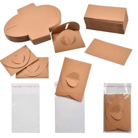 FOCCTS Pack of 50 Kraft Paper Envelopes 7 x 10.5 cm Mini Kraft Paper Envelopes with Heart Closure for Greeting Cards Christmas Valentine's Day Gift Cards