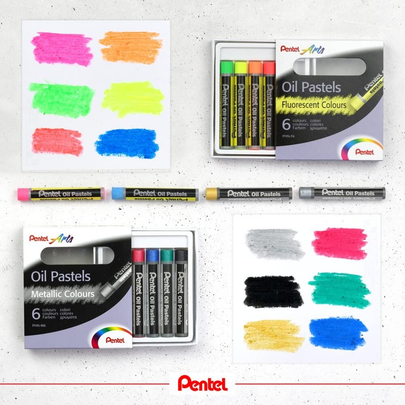 Pentel Fluorescent and Metallic Oil Pastels Set of 12 Assorted