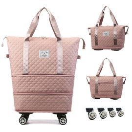 FARMARK Travel Duffel Bag with Detachable Spinner Wheels Expandable Weekender Carry-On Tote Bags Foldable Shoulder Handbag for Women 24L-44L (Violet)