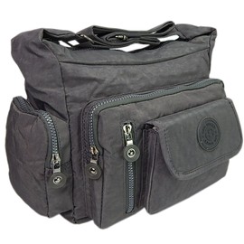 ekavale ® Water-resistant high-quality lightweight women's handbag shoulder bag made of crinkle nylon, gray, Fashionable