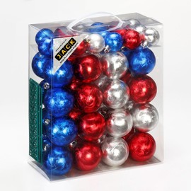 JACK by Inge 50 x Plastic Baubles Ice Lacquer Christmas Tree Baubles Diameter 4 + 6 cm Including Hooks Shiny Glitter Matte Colour: Blue/Red/Silver