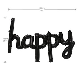 Happy Birthday Balloons Banner 16 Inch Hanging Birthday Balloons 3D Silver Foil Cursive Script Letter Balloons for Kids and Adults Birthday Party Decorations Supplies (Silver)