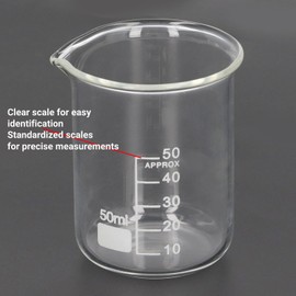10 Uds Medidora de laboratorio 50ml Vasos de Precipitados de Vidrio de Laboratorio Taza de Medición de Escala Graduada Experimental