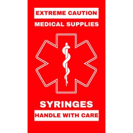 Syringes Medical Alert Equipment Luggage Tag - Handle with Care, DOT and ACAA regulations (LUG-SYRINGES-192) Quantity (1)