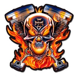 Skull Metallic Mechanic - 3" Vinyl Sticker - for Car Laptop I-Pad Phone Helmet Hard Hat - Waterproof Decal
