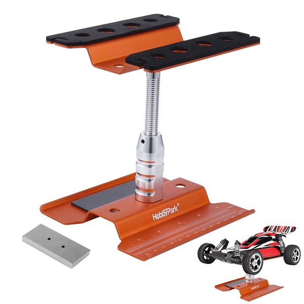HobbyPark Aluminum RC Car Stand Work Station with Weight Repair Tools for 1/12 1/10 1/8 Crawler Truck Buggy Traxxas Redcat Axial RC4WD Tamiya HPI (Orange)