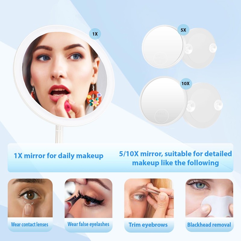JSONPHX 1X LED Makeup Mirror with 5X and 10X Suction