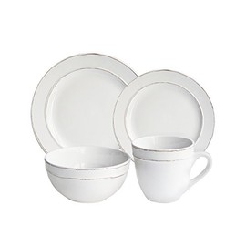 American Atelier Olivia Round 16 Piece Dinnerware Set 4 Dinner and Salad Plates, 4 Bowls, & 4 Mugs, Updated White, 10.4x10.4"