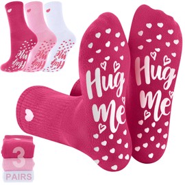 Geyoga 3 Pairs Heart Pilates Socks for Women Nonslip Gripper Yoga Athletic Crew Socks for Valentine's Day Gifts(Multicolor)