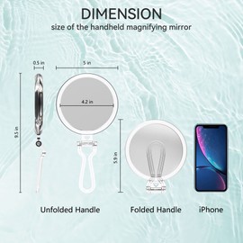 B Beauty Planet Espejo de aumento, espejo de mano de 25 aumentos con asa para espejo de aumento de viaje, espejo de mano con aumento de 1 x 25 x y mango ajustable, espejo de maquillaje portátil pequeño de viaje