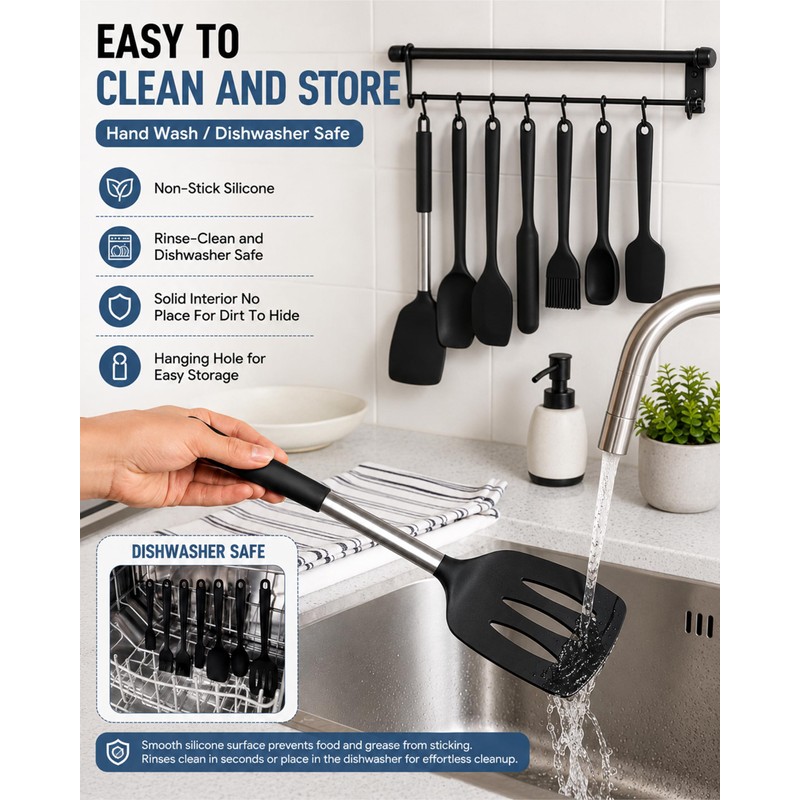 8 Pcs Silicone Spatula Set, Food Grade Kitchen Utensils Solid
