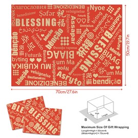 Red Gift Wrapping Paper for Blessing,4 Sheet Blessing Word in Different Languages Kraft Wrapping Paper 28x20 inches French Chinese Korean Craft Wrapping Paper for Birthday Wedding Woman Man Gift Wrap