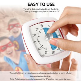 Secura 60-Minute Visual Timer, Silent Study Timer for Kids and Adults, Time Clocks, Time Management Countdown Timer for Teaching (Blue & White)