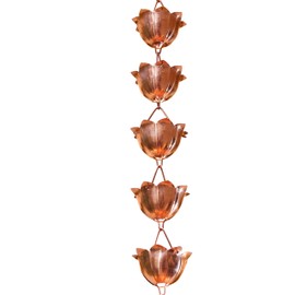 Monarch Rain Chains Pure Copper Lotus Cup Rain Chain Extension, 3 ft Copper Decorative Rain Catcher Chain for Gutters, Rain Gutter Extension Downspout