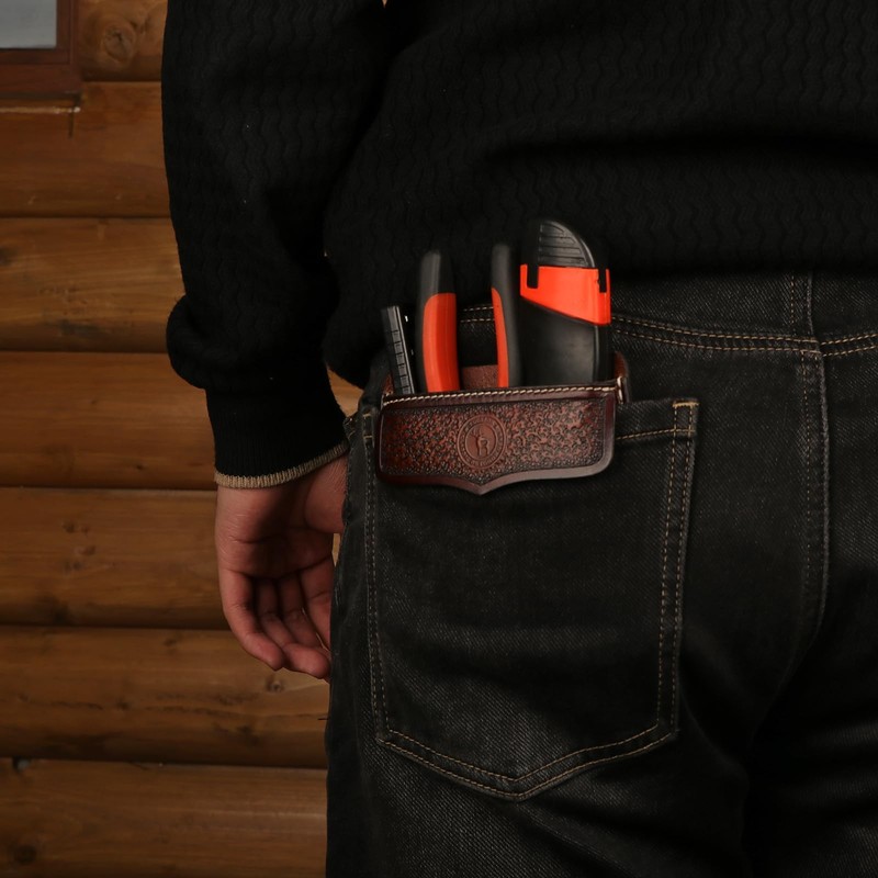 TOURBON Chest Pocket Pencil Case Pen Holder Genuine Leather Trinket