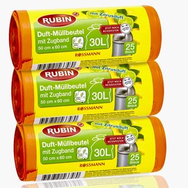 Rubin Scented bin liners, 30 litres, recyclable with drawstring and particularly tear-resistant, 75 pieces, pack of 3 (3 x 25 pieces)