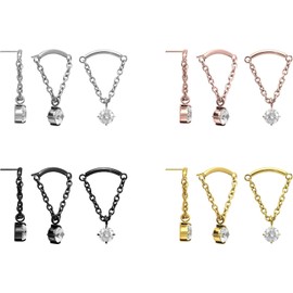 PIERCINGLINE Titanium Attachment with Push Pin Bow + Chain + Crystal without Labret Stud Piercing Hidden Helix Ear Choice of Colours, Titanium