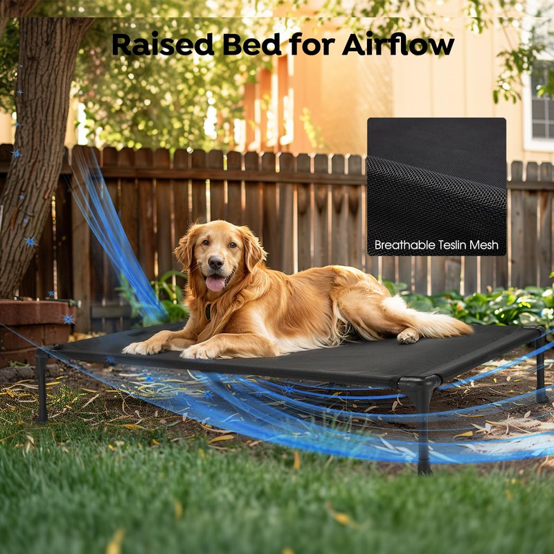 Veehoo Cooling Elevated Dog Bed with Fluffy Plush Bolster Cushion,