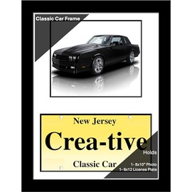 Creative Picture Frames 8x10 Manhattan Black Classic Car Frame with 6x12 License Plate Frame Display with White Mat