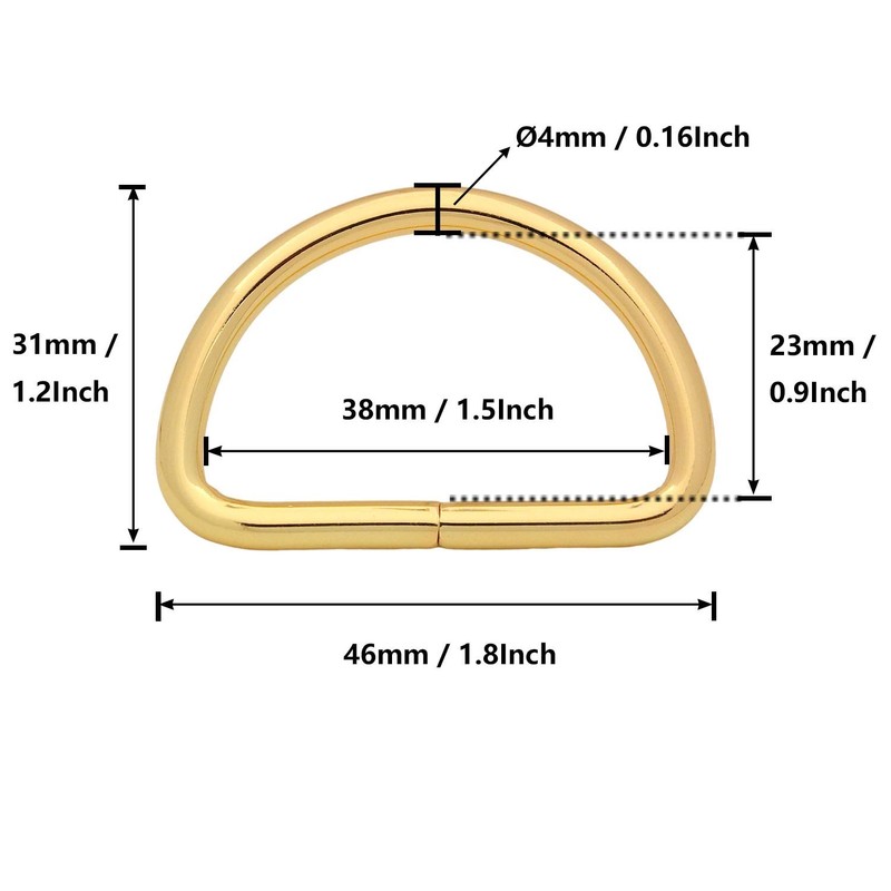 Wuuycoky 1.5" Inner Diameter Golden D Rings Buckles D-ring Non-welded