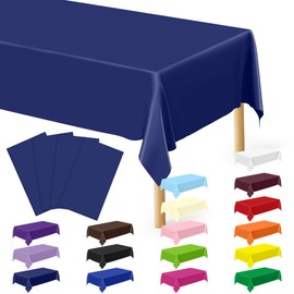 4 PCS Navy Plastic Tablecloths for Rectangle and Round Tables, 54" x 108" Stain Resistant Disposable Tablecloth for Picnic, Weddings, Baptism Decorations, Picnic Table Cover for Parties, Birthday​