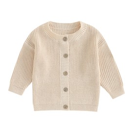 FOMOYUU Toddlers and Newborn Baby Girls Cardigan Sweater Long Sleeve Button Up Knit Sweatshirt Jacket Fall Outfits (Cream White, 0-3 Months)