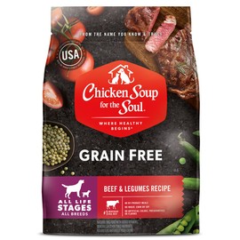 Chicken Soup For The Soul Pet Food Grain-Free Dry All Stages Dog Food, Beef & Legumes Recipe, 10 Pound Bag, Soy, Corn & Wheat Free, No Artificial Flavors or Preservatives