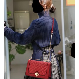 Womens Small Clutch Shoulder Crossbody Purses - Cute Quilted Leather Cherry Red Handbags Tote Messenger Bags - Mini Satchels for Teen Girls