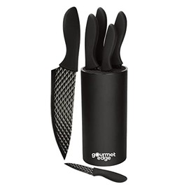 Gourmet Edge - 7-Piece Diamond Nonstick Blade Cutlery Set with Universal Knife Block - High Carbon Stainless Steel with Ergonomic Handle - Ultra Sharp for Home Kitchen and Restaurant, black