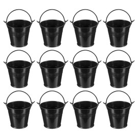 PATIKIL 2.7"x2.3" Small Metal Buckets with Handle, 12 Pcs Mini Galvanized Bucket Colorful Easter Buckets for Crafts Party Favors Decoration, Black