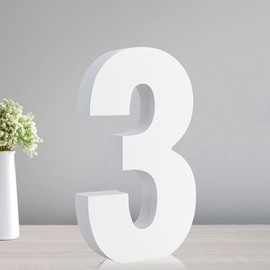 TONIFUL 7.8 Inch White Number 3 Table Centerpiece 0-9 DIY Birthday Party Decorations,White Number Three for Birthday,Chrismas,Graduation,Bridal Shower,Wedding,Anniversary Party Supplies