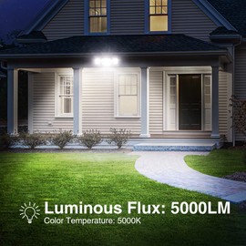 Onforu 50W LED Dusk to Dawn Security Lights, 5000LM Exterior Flood Lights, IP65 Waterproof Outdoor 3 Adjustable Heads Security Lights Fixture, 5000K Daylight White Floodlights for Garage, Patio, Yard