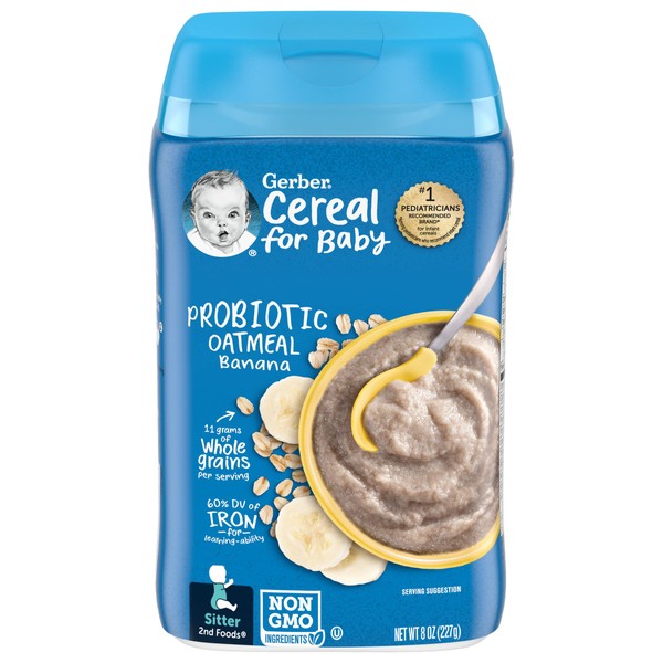 Gerber Baby Cereal 2nd Foods Probiótico, avena plátano, 8 onzas