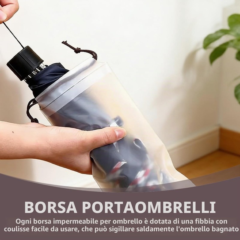 10 pezzi Borsa portaombrelli in plastica traslucida, Sacchetti per Ombrelli
