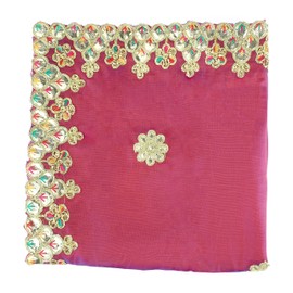 Decorative Mat Aasan Cloth Chunari Puja Chunar Silk Cloth Chunari Aasan Mat for Indian Traditional Cultural Festival Decoration Statue Frame Idol Temple(Size:- 19 Inches x 19 Inches)(Purple)