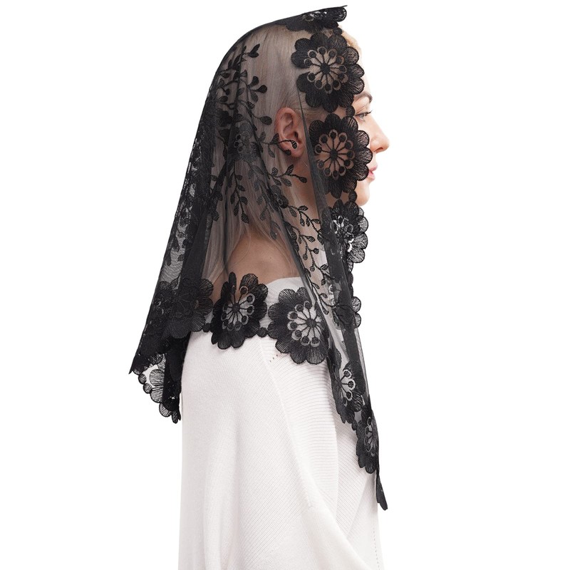 Mantilla de encaje negro para cubrir la cabeza, velo de