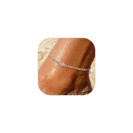 Alexandrite Anklets for Birthday, 925 Sterling SIlver 3mm Figaro Chain Ankle Braceclet for Women Men Beach Wear